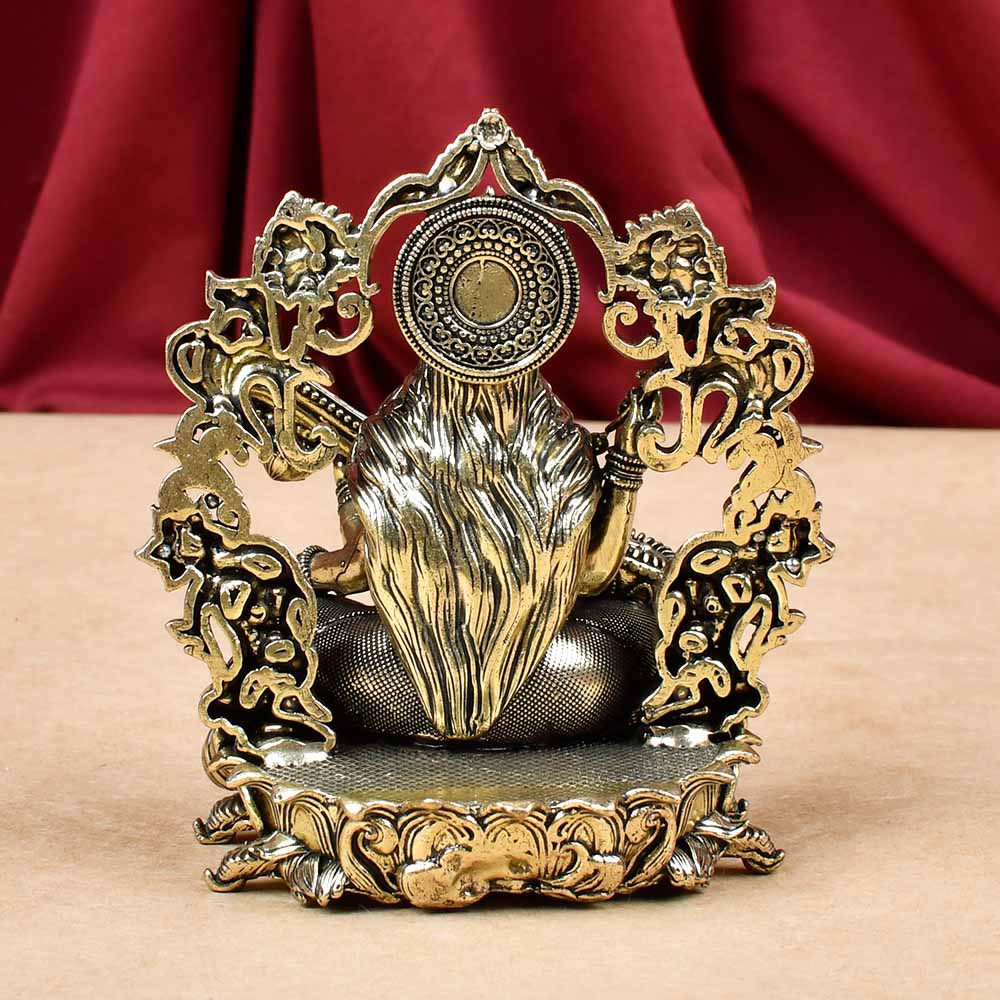 Goddess Saraswati with Floral Frame Ashtadhatu ldol