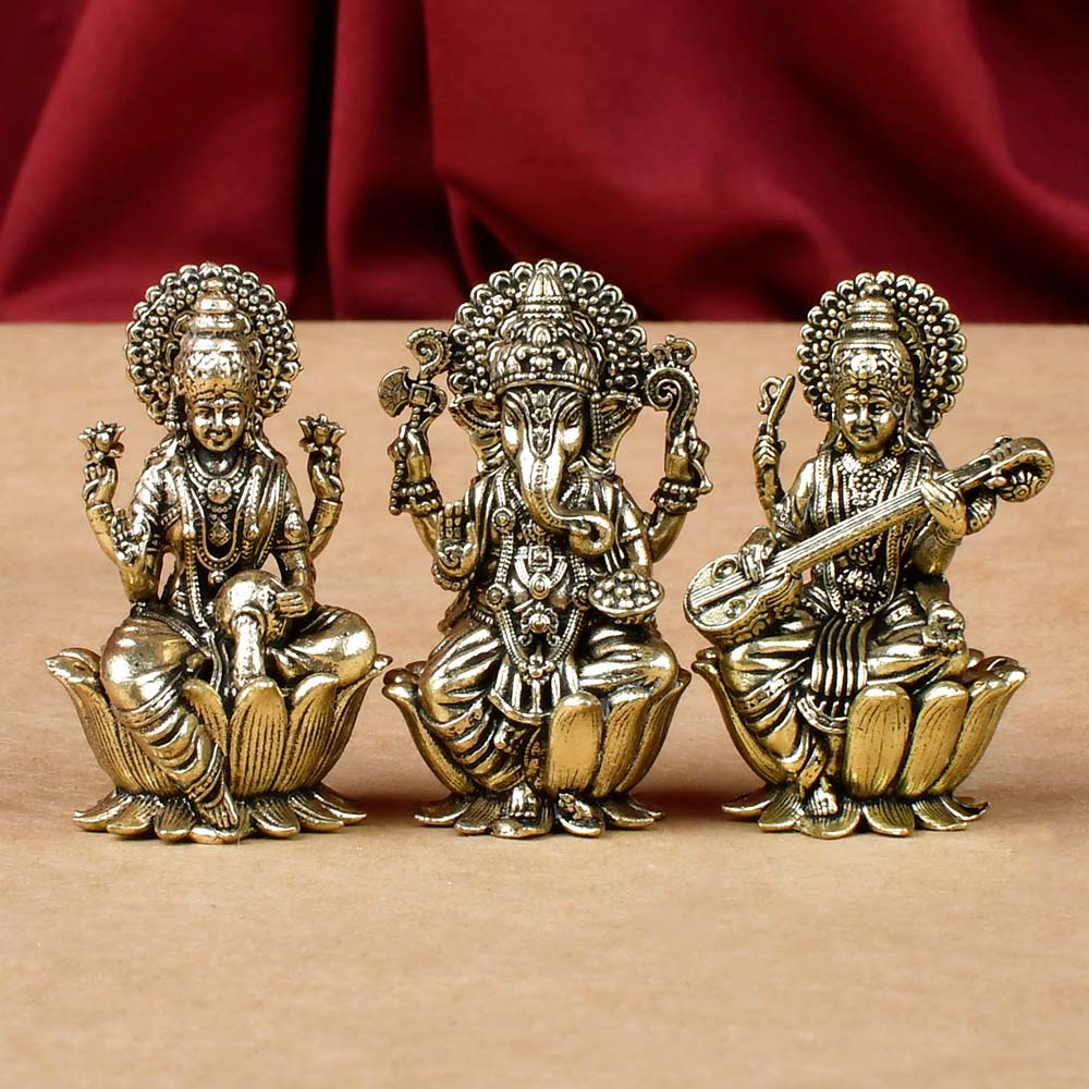 Lakshmi Ganesh Saraswati on Lotus Ashtadhatu Idols
Set
