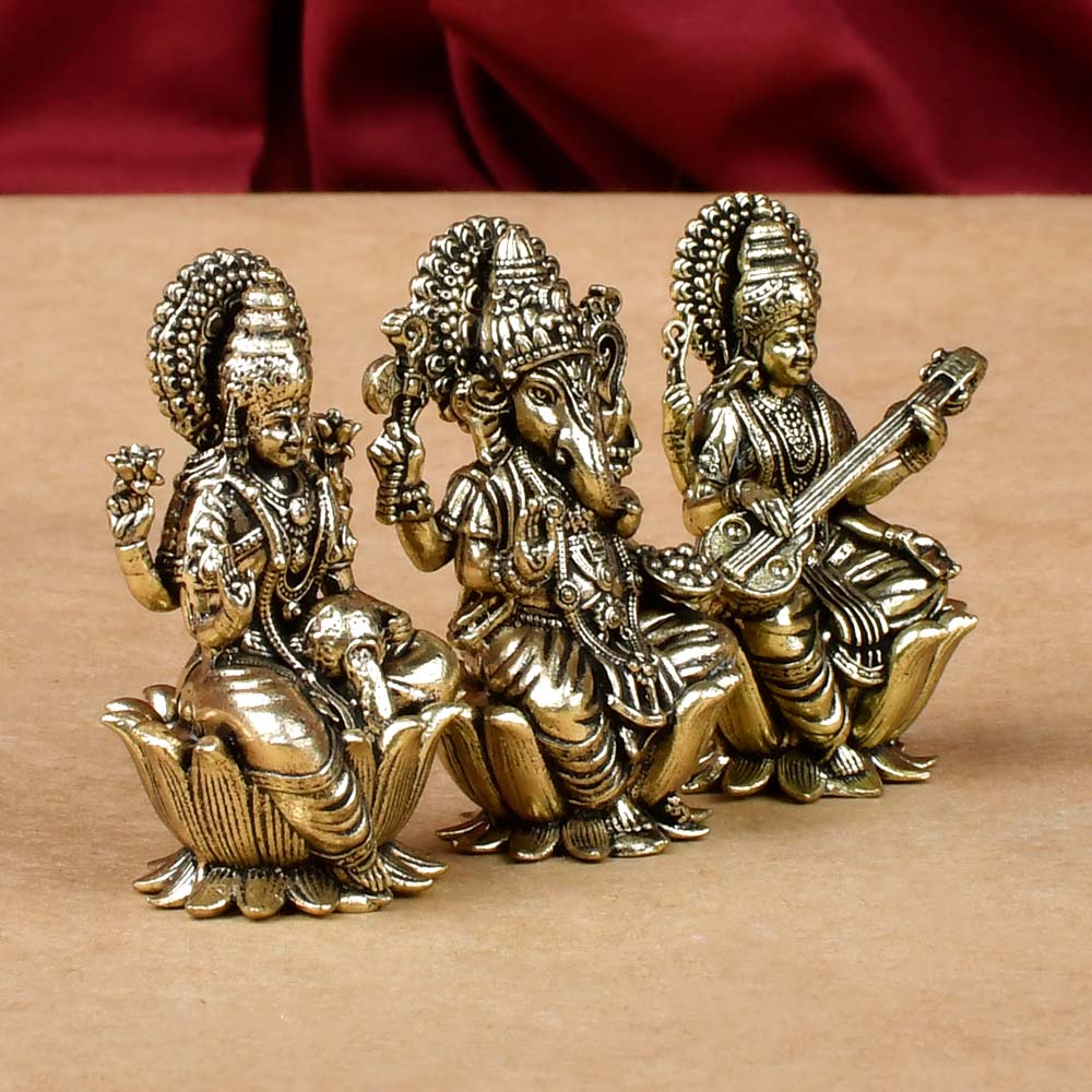 Lakshmi Ganesh Saraswati on Lotus Ashtadhatu Idols
Set