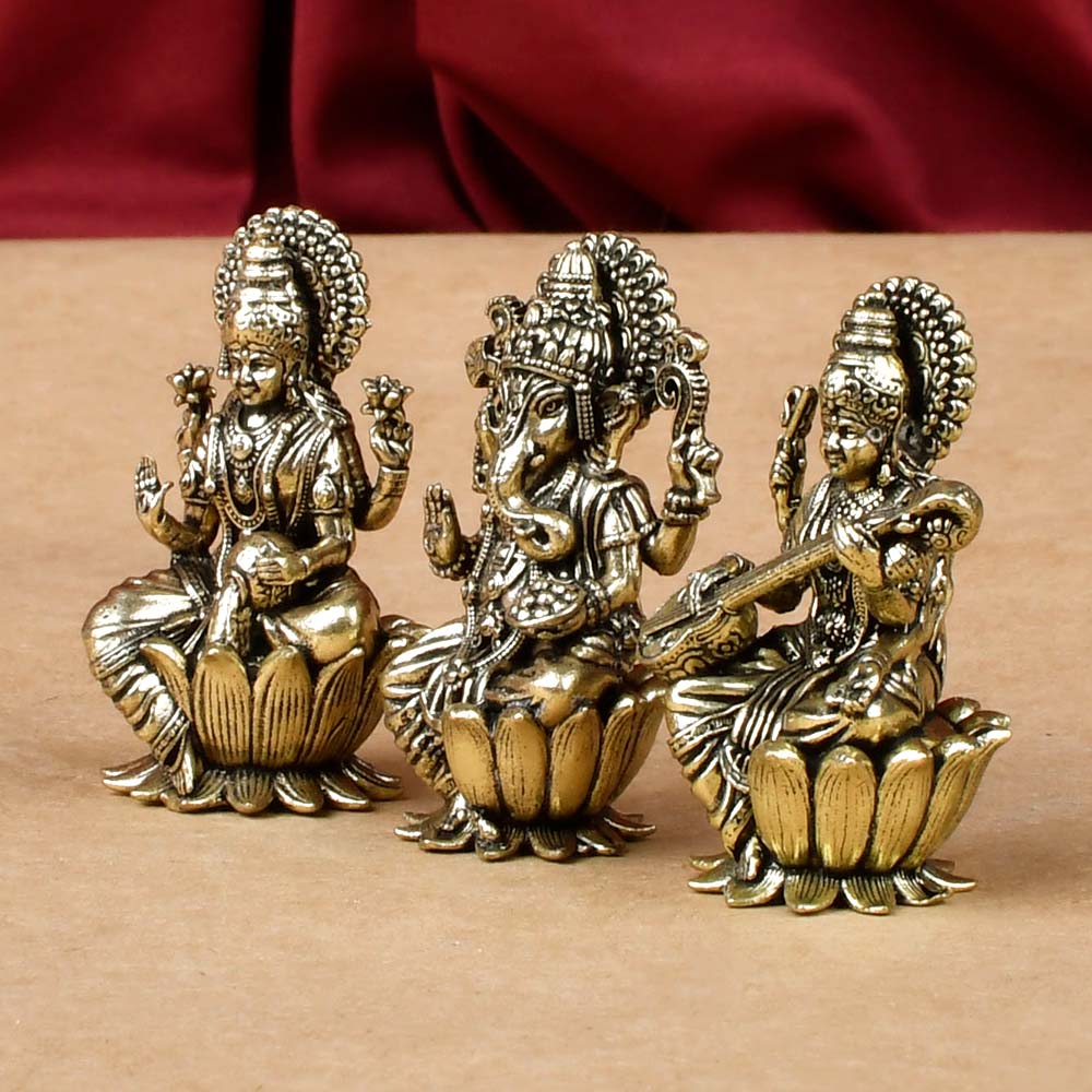 Lakshmi Ganesh Saraswati on Lotus Ashtadhatu Idols
Set