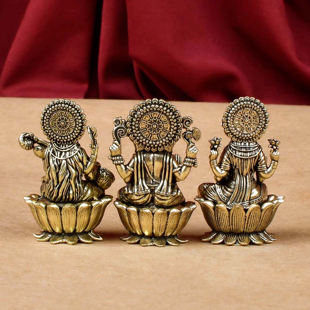Lakshmi Ganesh Saraswati on Lotus Ashtadhatu Idols
Set