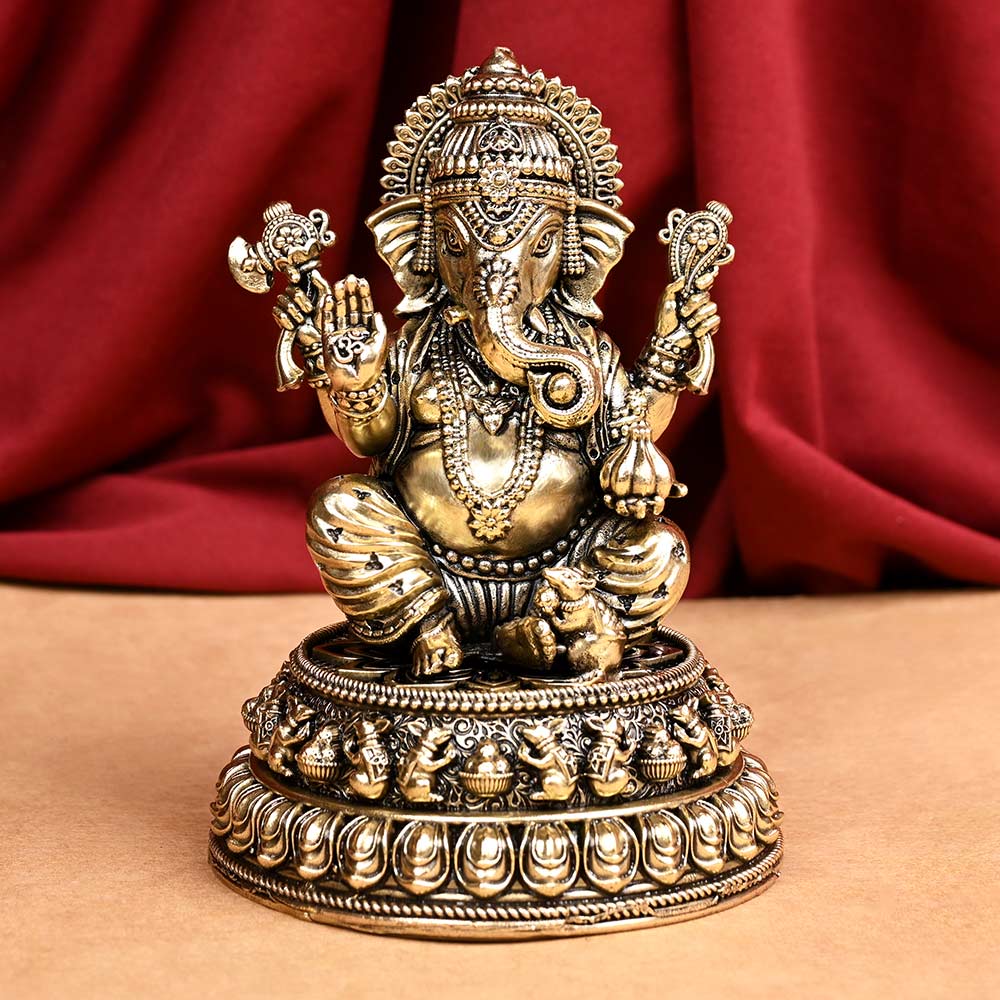 Chaturbhuj Ganesh with Mushak Ashtadhatu ldol