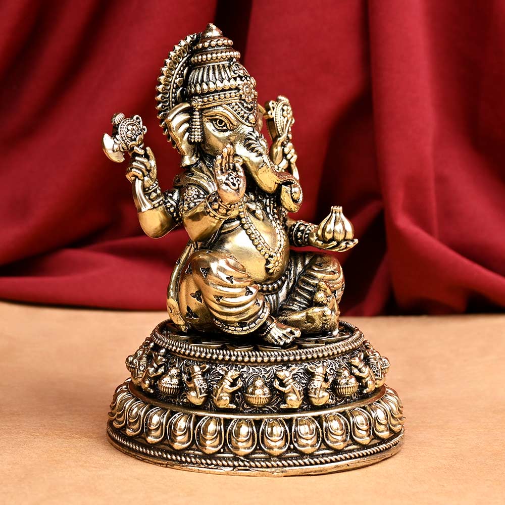 Chaturbhuj Ganesh with Mushak Ashtadhatu ldol
