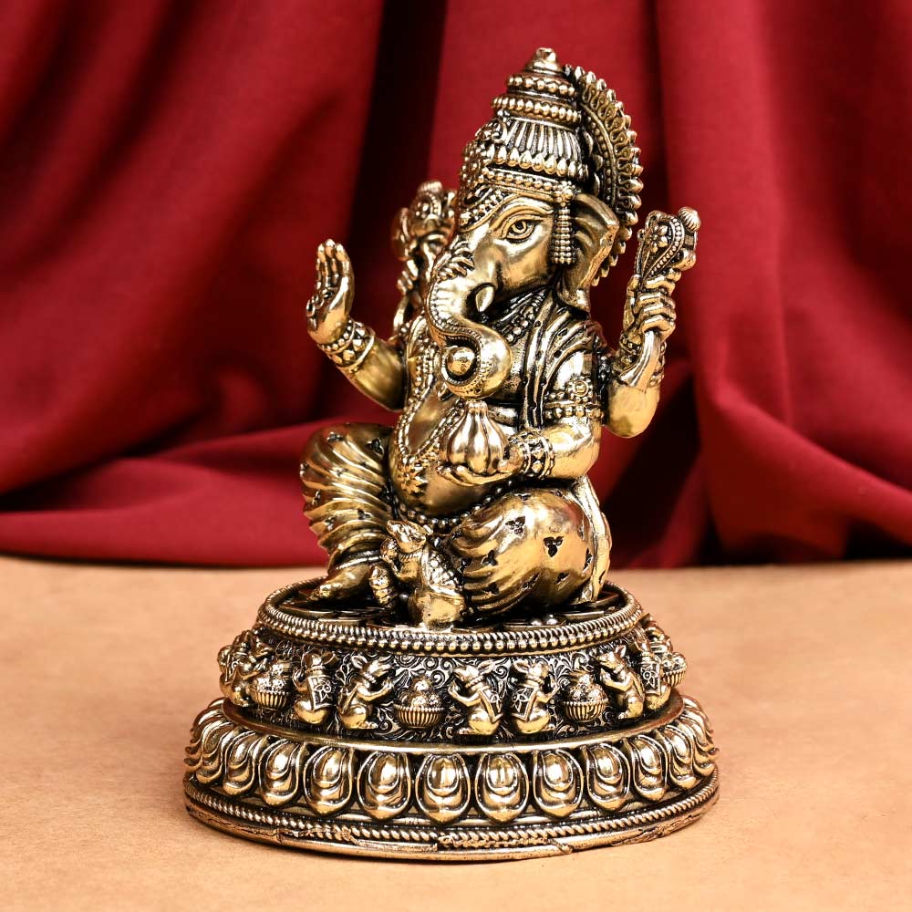 Chaturbhuj Ganesh with Mushak Ashtadhatu ldol