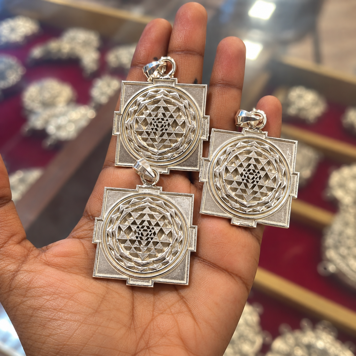 Pure Silver Shri Yantra Pendant – 1.5 Inch | 16 Gram | Sacred Yantra Pendant - PAYPAL PAYMENT ONLY