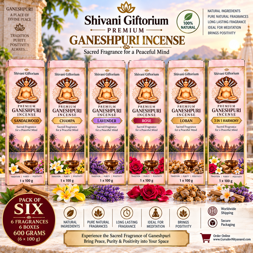 Premium Ganeshpuri Incense Sticks – 6 Fragrance Gift Set | Sandalwood, Champa, Lavender, Rose, Loban & 3-in-1 Harmony | Pack of 6 (600g)
