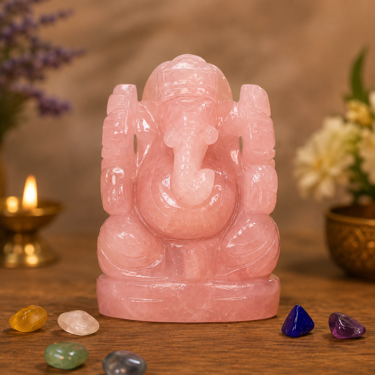 Rose Quartz Ganesha Idol (Promoting Love & Compassion)
