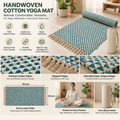 Handwoven Cotton Yoga Mat – Block-Printed Natural-Dyed Pattern | Natural Cotton Yoga Rug for Yoga, Meditation & Exercise, Breathable & Durable