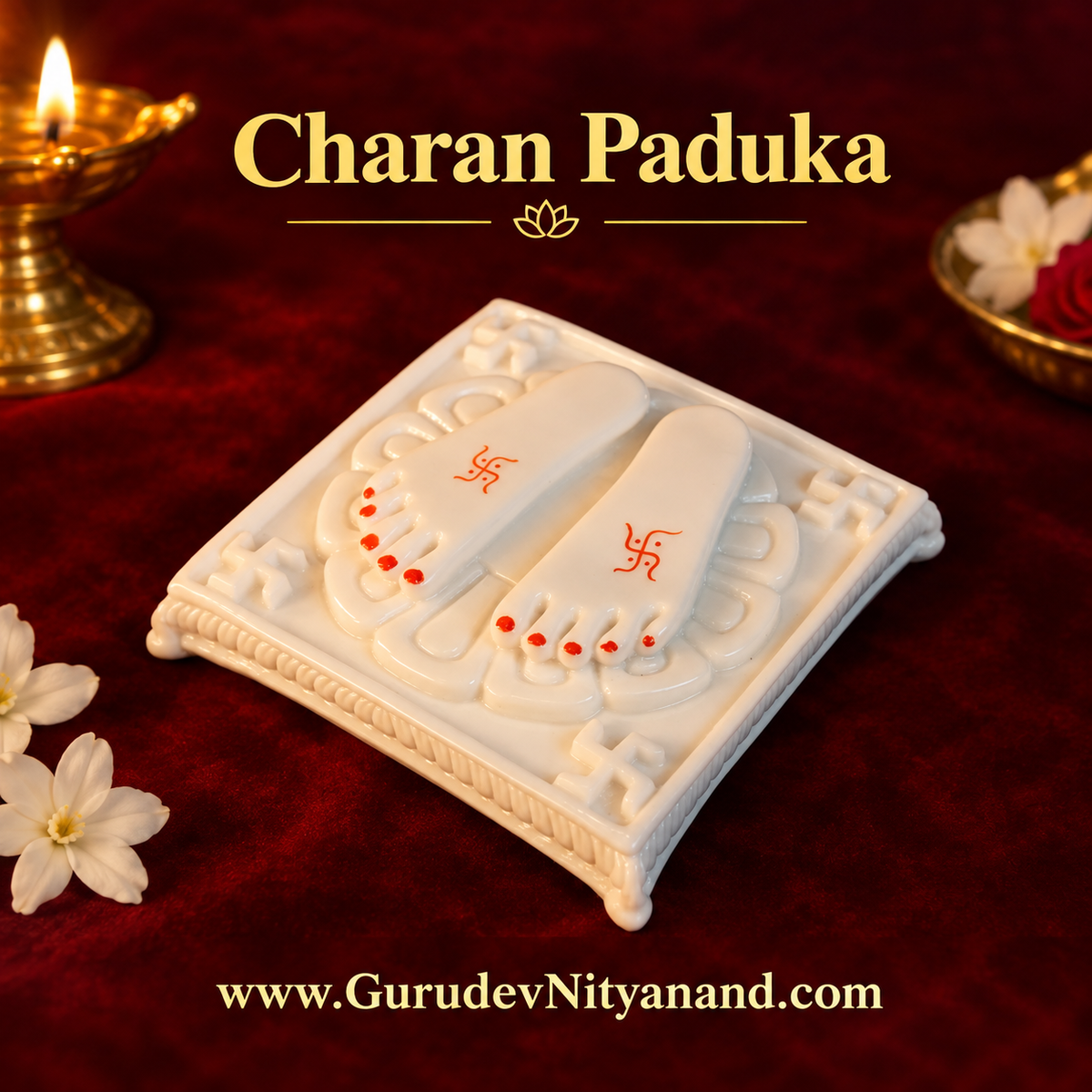 Baba Charan Paduka – White Glossy Marble Finish (6 x 6 Inch)