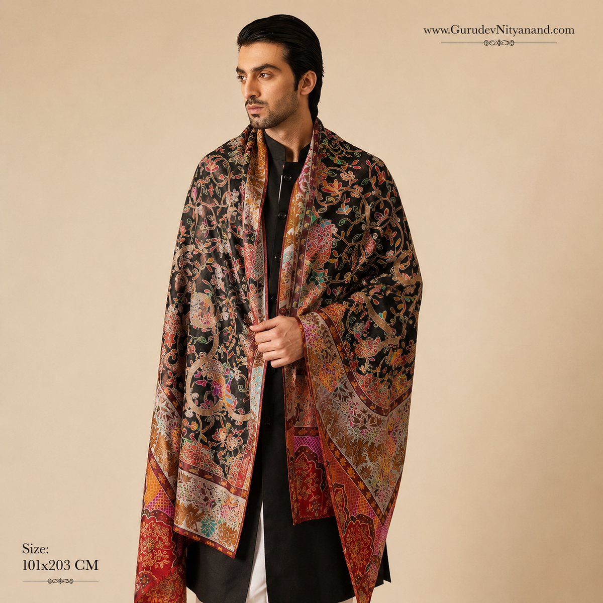 Men & Women Kalamkari Embroidered Shawl (Size 101x203 Cm)