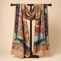 Men & Women Mughal Bagh 100% Pure Wool Fabric Kalamkari Embroidered Shawl (Size: 101x203cm)