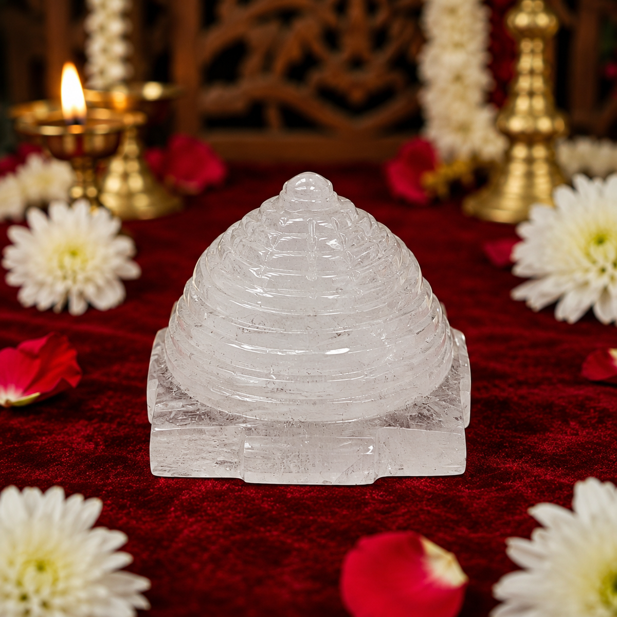 Premium Pure Sphatik Shri Yantra – 2 Inch | Crystal Shri Yantra