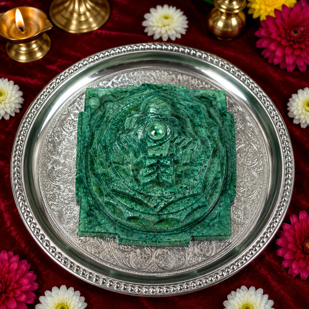 🌿 Green Jade Shri Yantra – 4 Inch