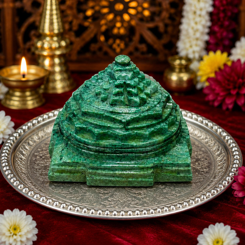 🌿 Green Jade Shri Yantra – 4 Inch