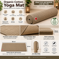 Organic Cotton Yoga Mat for Women & Men | 12mm Thick Non-Slip Exercise Mat for Home Workout, Hot Yoga & Meditation | Free Carry Bag & Hand Towel, Machine Washable (Beige)