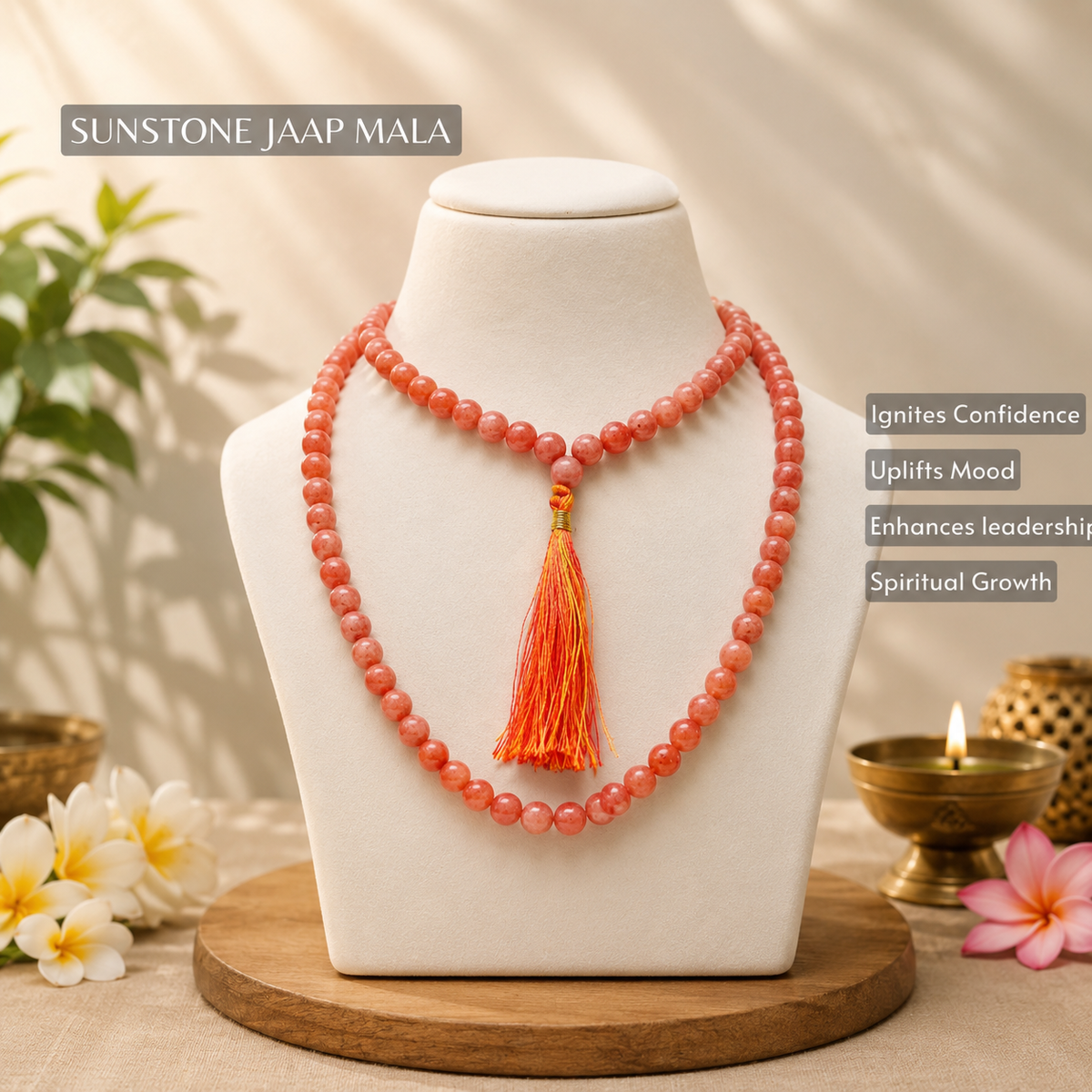 Natural Sunstone Jaap Mala – Confidence, Positive Energy & Spiritual Growth