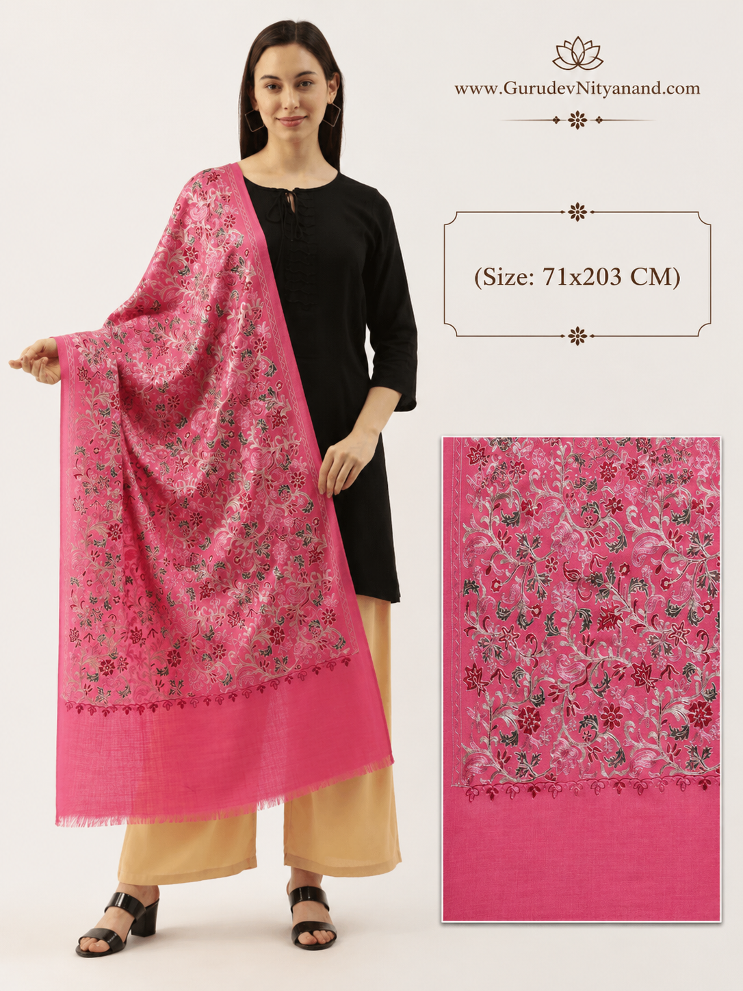Women's Gulkaari 100% Pure Wool Nalki Embroidered Stole (Size 71x203 CM)