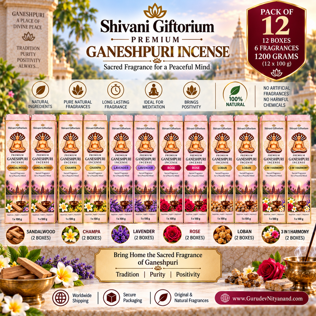 Premium Ganeshpuri Incense Sticks – 6 Fragrance Variety Pack | Sandalwood, Champa, Lavender, Rose, Loban & 3-in-1 Harmony | Pack of 12 (1200g