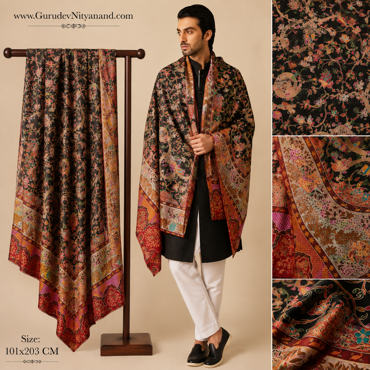 Men & Women Kalamkari Embroidered Shawl (Size 101x203 Cm)