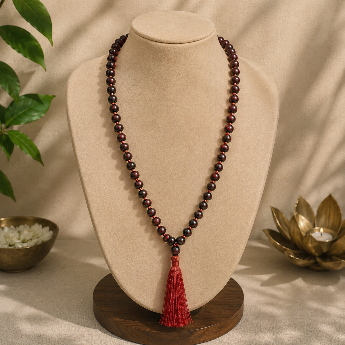 Natural Red Sandalwood Mala – 108+1 Beads | Traditional Jaap Mala
