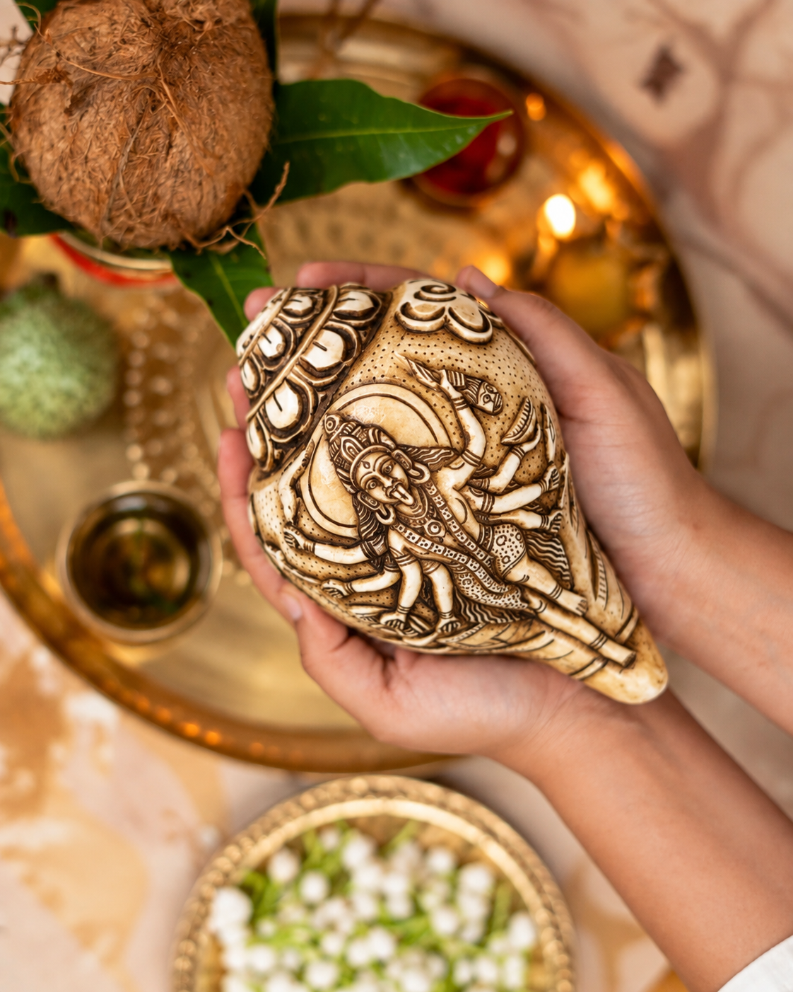 Natural Shankh Kali Mata Carved Shankh
Divine Protection from the Indian Ocean
