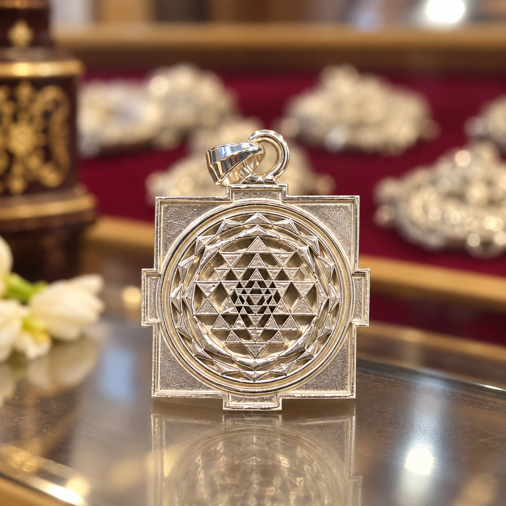 Pure Silver Shri Yantra Pendant – 1.5 Inch | 16 Gram | Sacred Yantra Pendant - PAYPAL PAYMENT ONLY