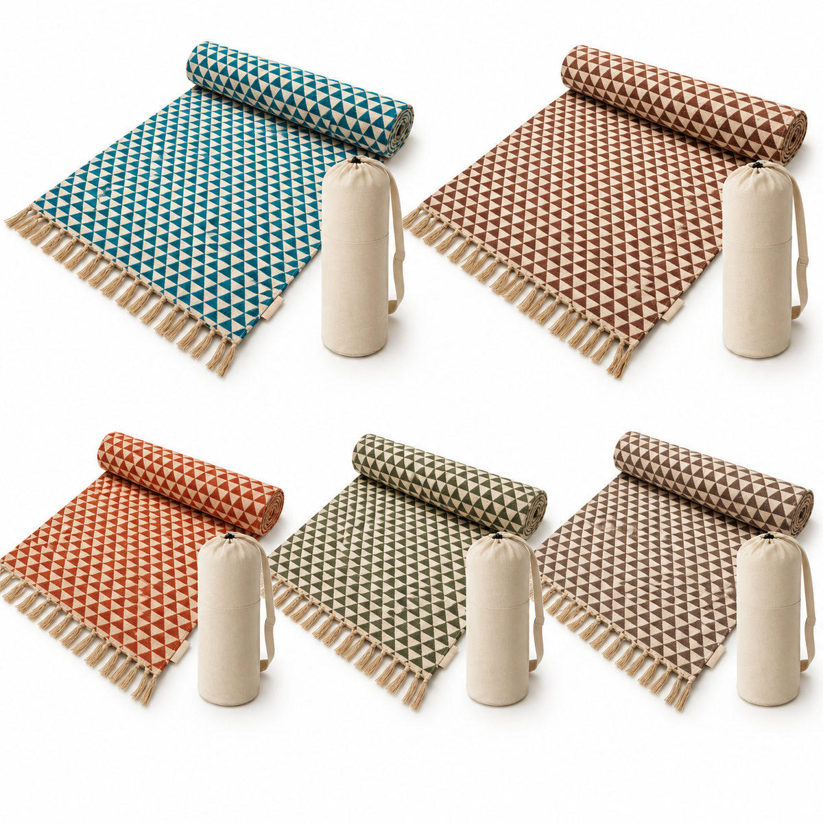 Handwoven Cotton Yoga Mat – Block-Printed Natural-Dyed Pattern | Natural Cotton Yoga Rug for Yoga, Meditation & Exercise, Breathable & Durable